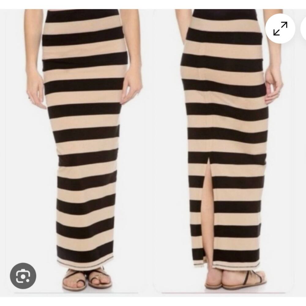 Free People Rugby Stripe Maxi Skirt Cream Black Cotton Blend Size S - Picture 14 of 15